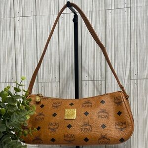 MCM Vintage Cognac Visetos Monogram Shoulder Bag Brown Leather Purse Y2K